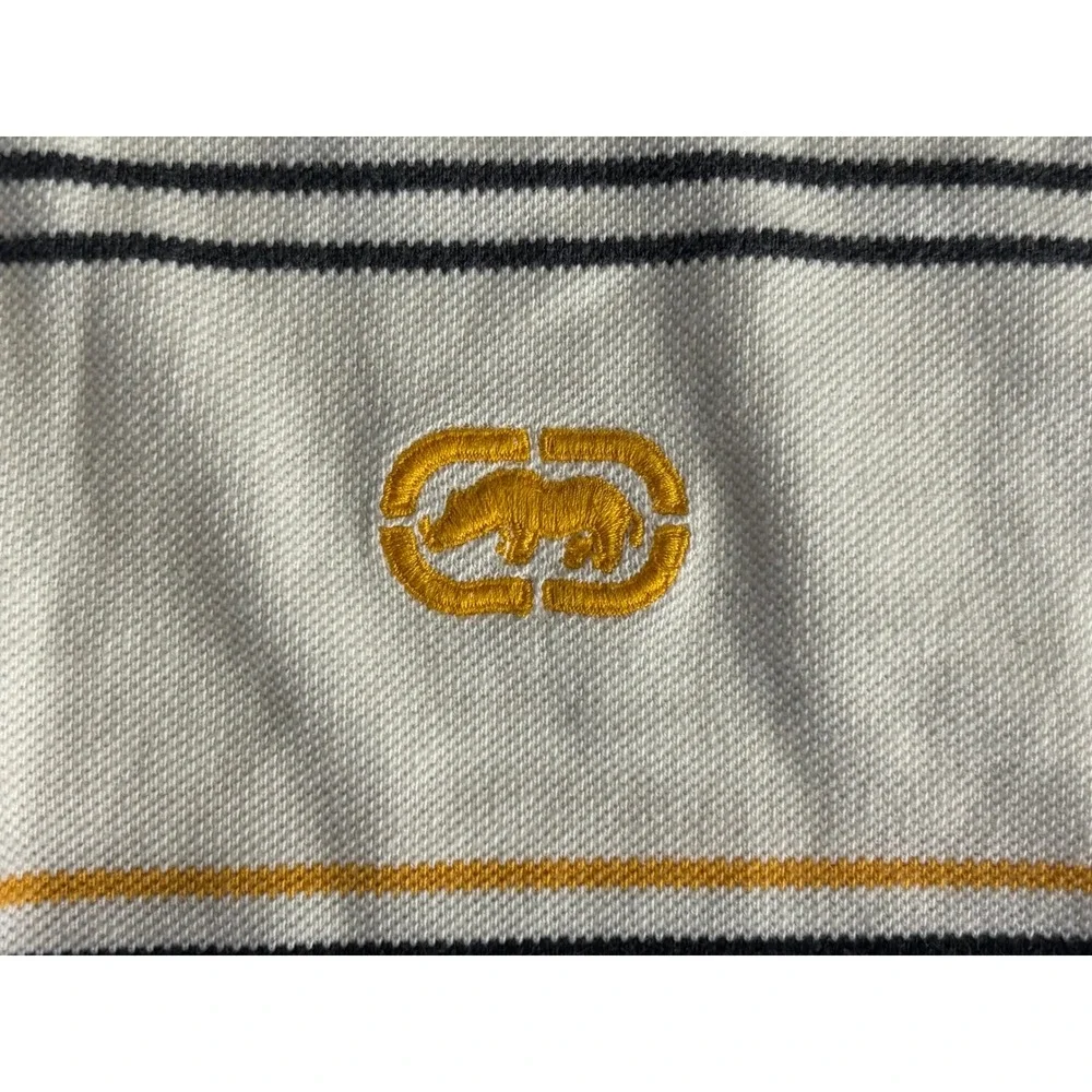 Ecko Unltd Mens 2XL Striped Polo Shirt White Black Orange Rhino Logo Streetwear - Picture 7 of 11
